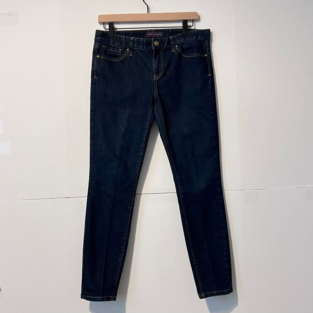 Tommy Hilfiger Womens Jeans Size 8S Dark Blue Pleated Denim Skinny Pants